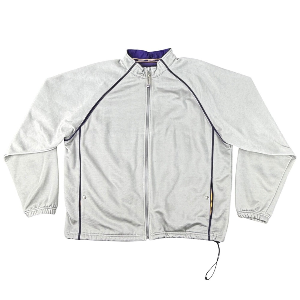 Vtg Yahoo! Mens XL Happy Holidays 2005 Polyester Track Jacket Gray Purple Zipper